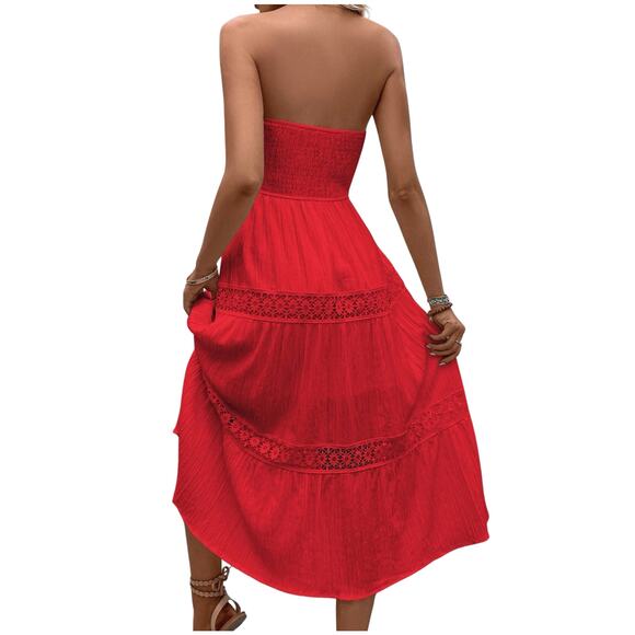 Red Maxi Dress Size 6 | Boho Summer | Smocked Top - Picture 5 of 6